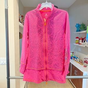 Disney Parks Pink Womens Track Jacket Embroidered Hidden Mickey Paisley Medium